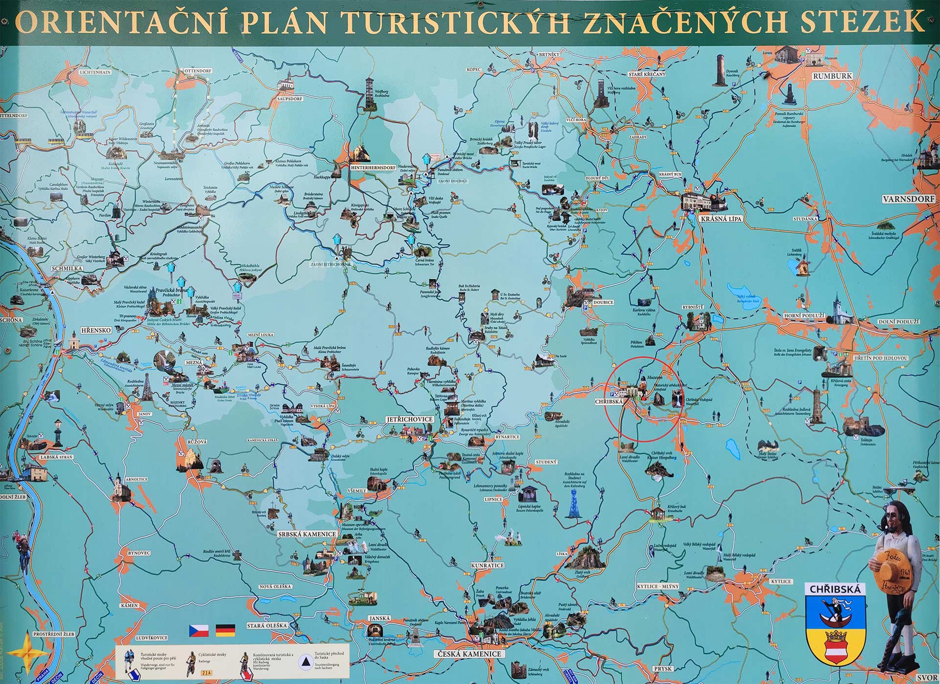 Mapa turistických stezek Chřibská